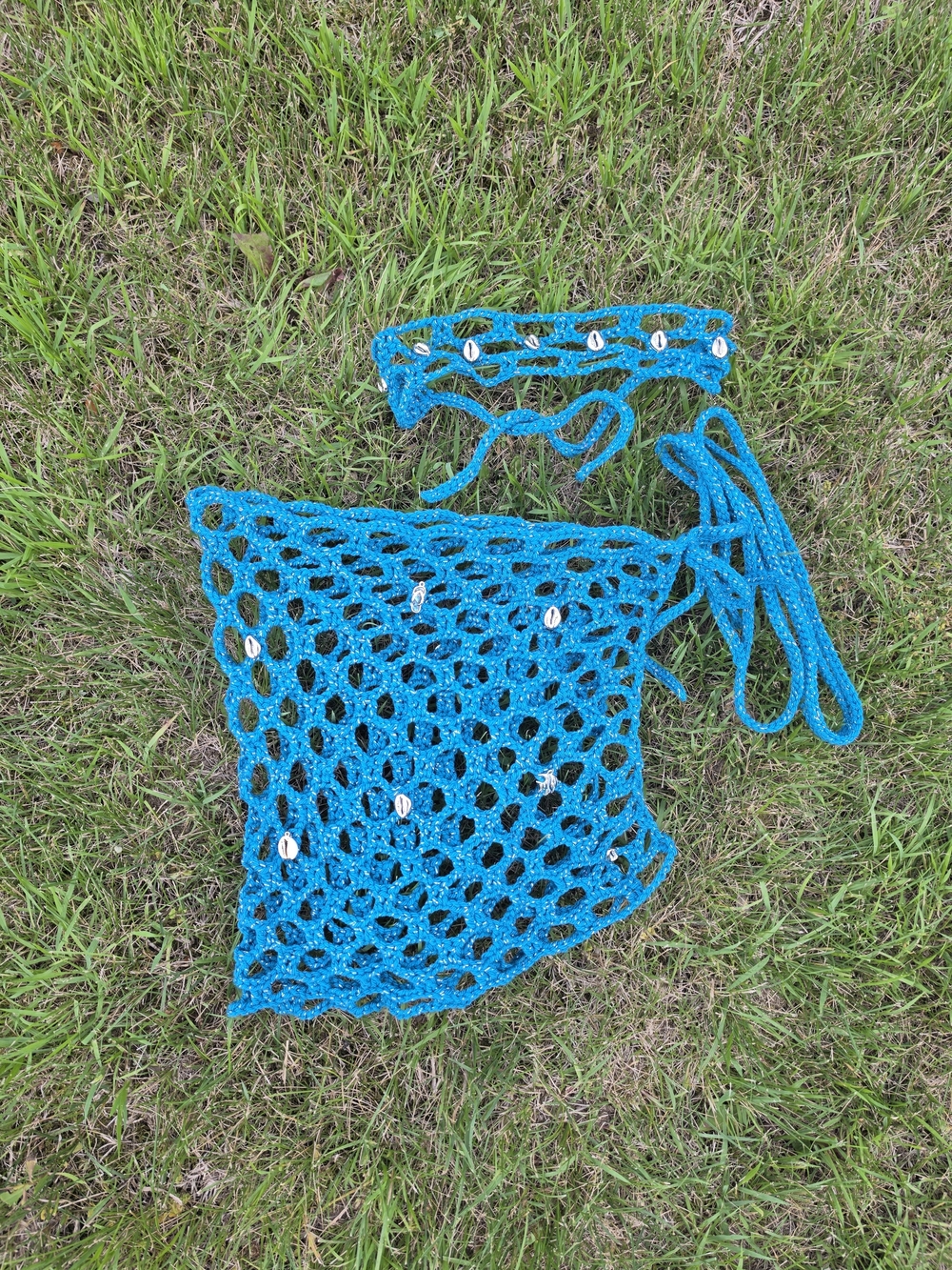 Handmade Turquoise Crochet Multi-way Mesh Sarong, One Size